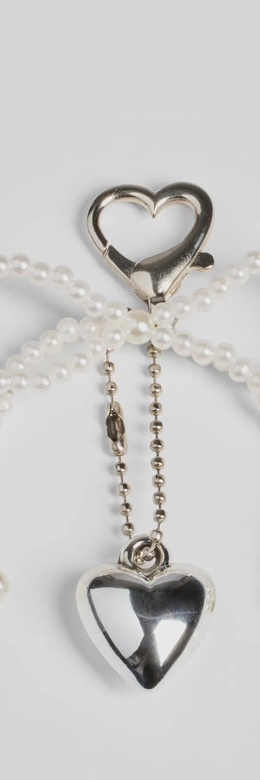 So Luxe Faux Pearl Bow And Heart Bag Charm