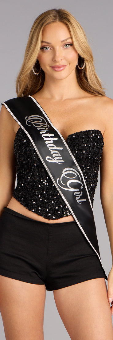 Birthday Girl Glitter Rhinestone Satin Sash