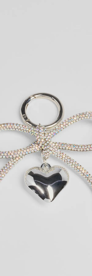 Glam Shine Rhinestone Bow And Heart Bag Charm