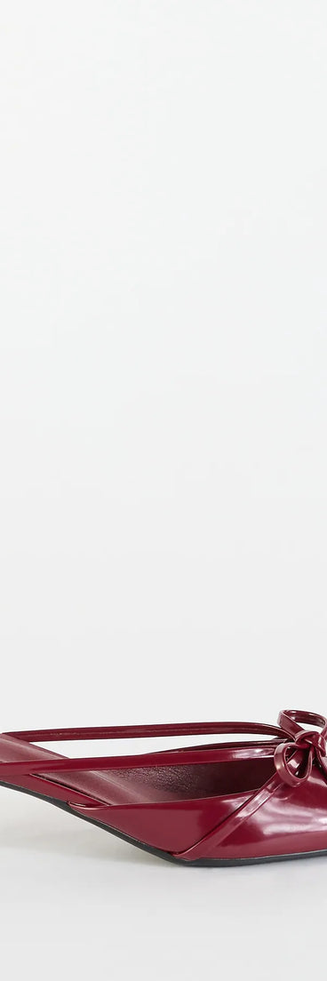 Turn heads in the Sweetest Thing Bow Kitten Heel Mules, burgundy heels showcasing a fresh trend or stylish detail made to elevate your full Windsor fit.