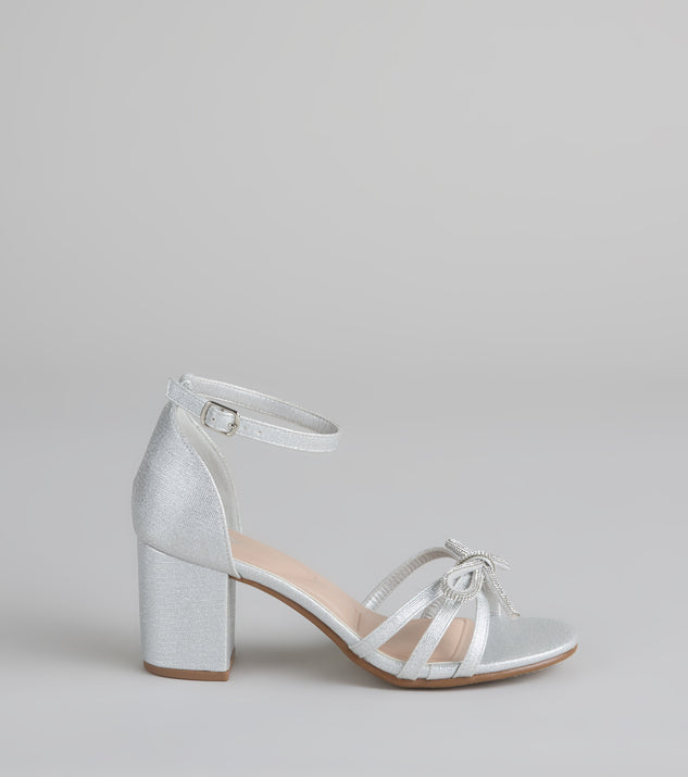 Starlit Glam Rhinestone Bow Glitter Block Heels | Windsor