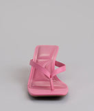 Elevate warm-weather looks with Feeling Chic Thong Square Toe Heels in pink, a pair of trendy sandals bringing chic, modern flair to every step.