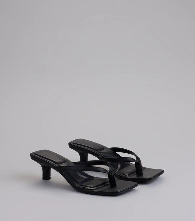 Step into style with the Feeling Chic Thong Square Toe Heels, black heels made to complete your Windsor look with comfort and glam in mind.