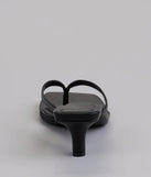 Elevate warm-weather looks with Feeling Chic Thong Square Toe Heels in black, a pair of trendy sandals bringing chic, modern flair to every step.