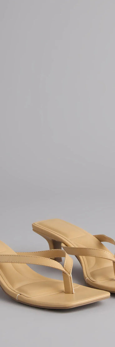 Style made simple with the Feeling Chic Thong Square Toe Heels in tan, trendy women’s shoes that take your outfit from basic to bold in one step.