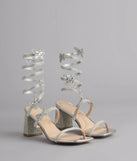 Flutter Up Rhinestone Spiral Strap Heels