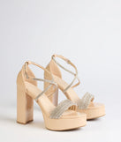 Glam Sheen Rhinestone Strappy Platform Heels