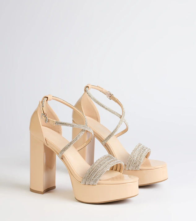 Glam Sheen Rhinestone Strappy Platform Heels