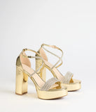 Glam Sheen Rhinestone Strappy Platform Heels