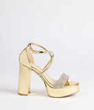 Glam Sheen Rhinestone Strappy Platform Heels
