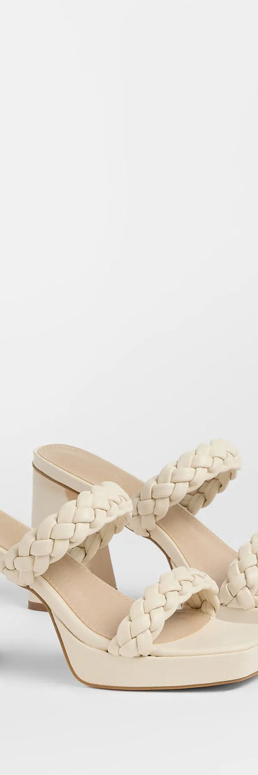 Step into style with the Social Season Braided Strap Mules, ivory heels made to complete your Windsor look with comfort and glam in mind.