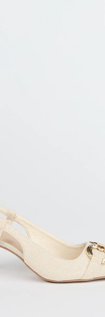 Turn heads in the Summer Fave Linen Slingback Stiletto Pumps, ivory heels showcasing a fresh trend or stylish detail made to elevate your full Windsor fit.