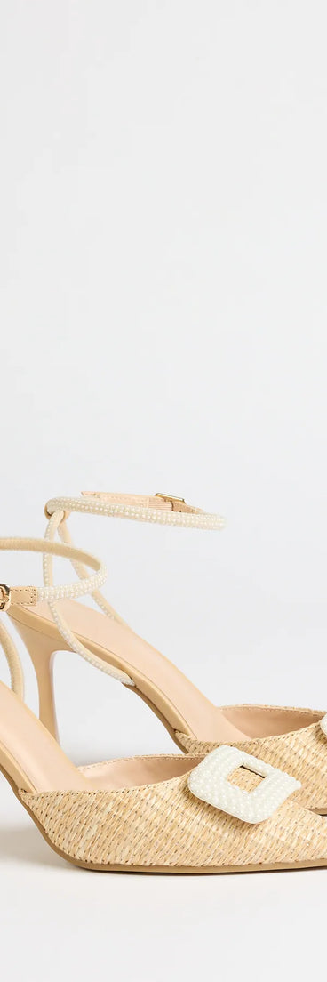 Step into style with the Polished Strut Faux Pearl Straw Stiletto Pumps, ivory heels made to complete your Windsor look with comfort and glam in mind.