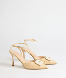 Polished Strut Faux Pearl Straw Stiletto Pumps