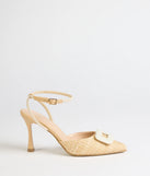 Polished Strut Faux Pearl Straw Stiletto Pumps