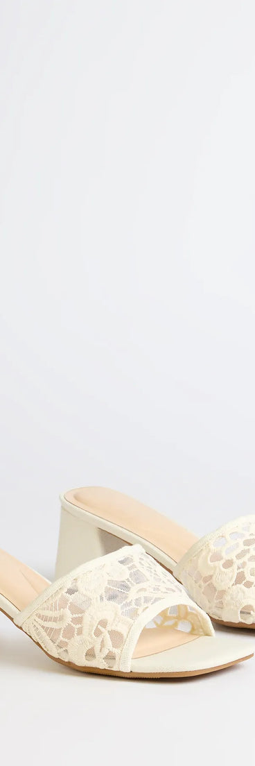 Step into style with the Flirty And Fun Lace Block Heel Mules, ivory heels made to complete your Windsor look with comfort and glam in mind.
