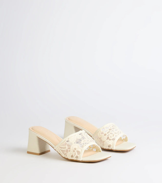 Flirty And Fun Lace Block Heel Mules