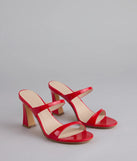 Elevate warm-weather looks with Chic Strut Strappy Block Heel Mules in red, a pair of trendy sandals bringing chic, modern flair to every step.