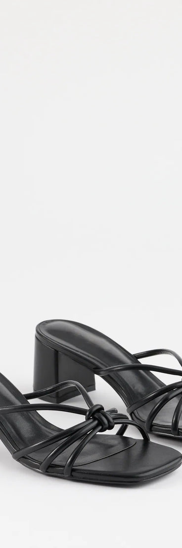 Step into style with the Sleek Staple Strappy Square Toe Mules, black heels made to complete your Windsor look with comfort and glam in mind.