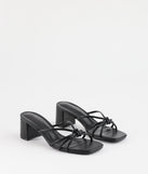 Step into style with the Sleek Staple Strappy Square Toe Mules, black heels made to complete your Windsor look with comfort and glam in mind.