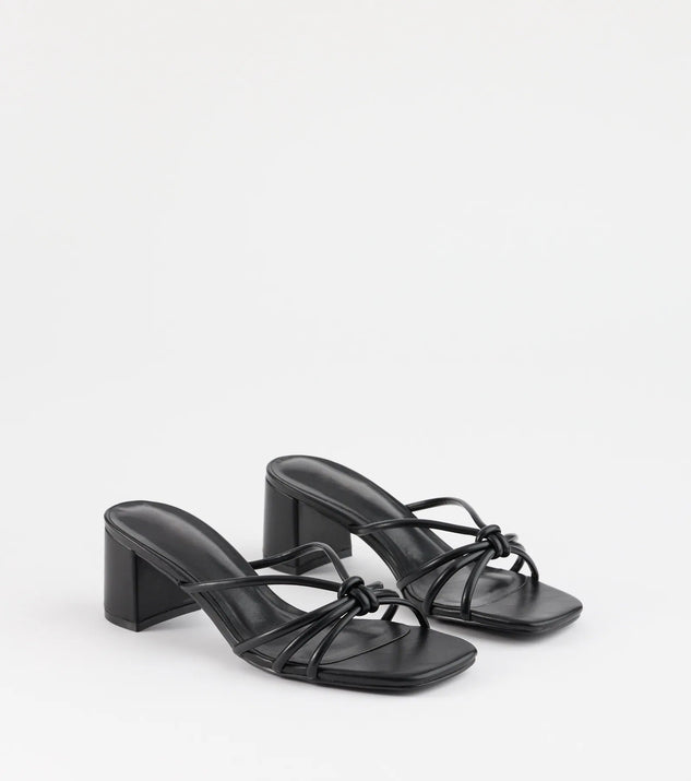 Step into style with the Sleek Staple Strappy Square Toe Mules, black heels made to complete your Windsor look with comfort and glam in mind.