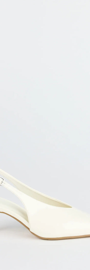 Turn heads in the Lookin' Sleek Sling-Back Stiletto Pumps, white heels showcasing a fresh trend or stylish detail made to elevate your full Windsor fit.