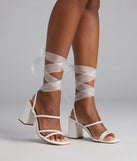 Stay Elegant Lace-Up Rhinestone Block Heels