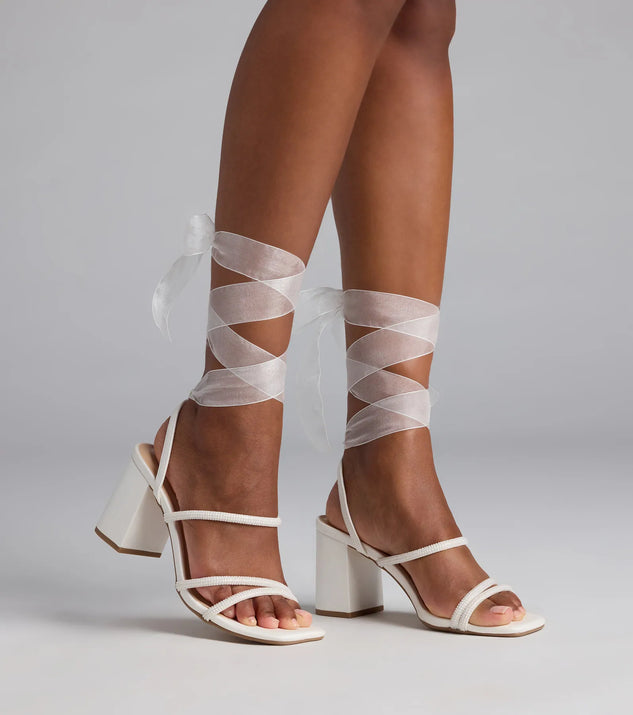 Stay Elegant Lace-Up Rhinestone Block Heels