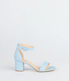 Elevate warm-weather looks with Chic Steps Low Block Heels in blue, a pair of trendy sandals bringing chic, modern flair to every step.