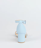Elevate warm-weather looks with Chic Steps Low Block Heels in blue, a pair of trendy sandals bringing chic, modern flair to every step.