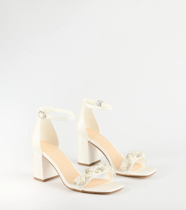 Chic Stride Rhinestone And Pearl Block Heels