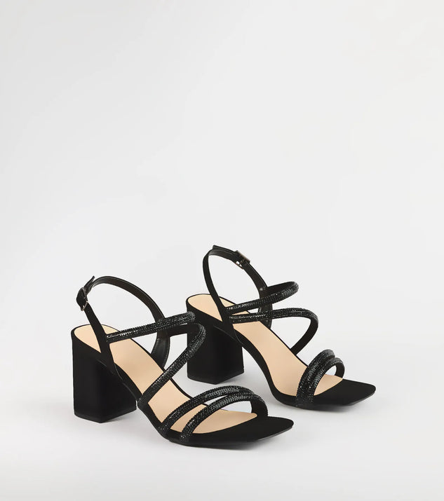 Chic Glimmer Rhinestone Strappy Block Heels