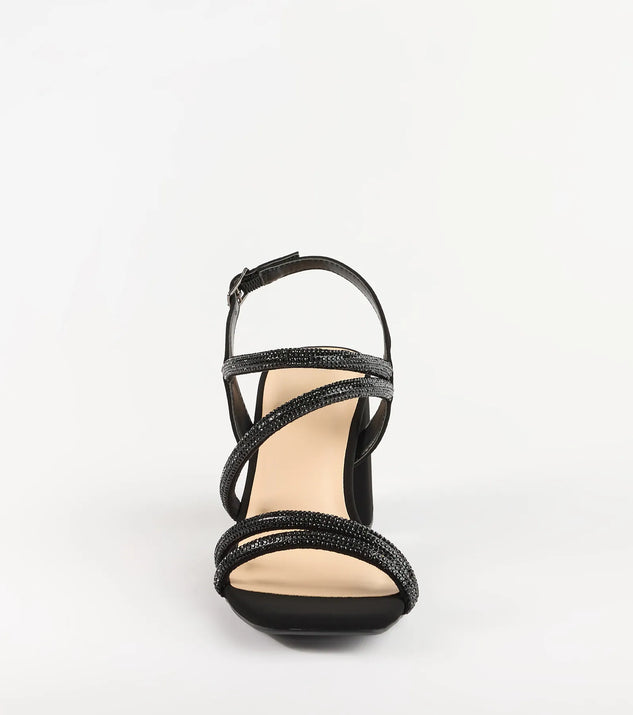 Chic Glimmer Rhinestone Strappy Block Heels | Windsor