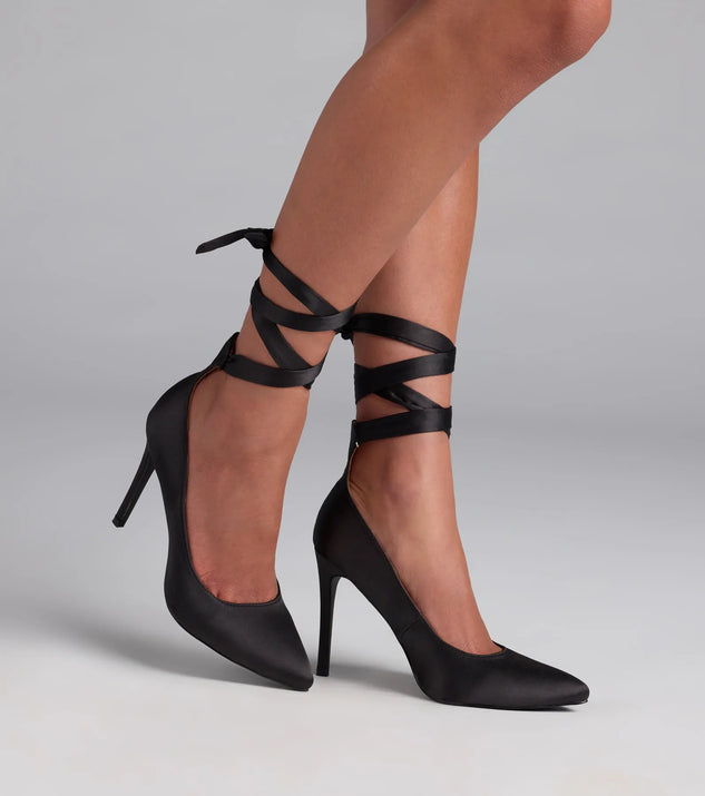 Lace Me Up Satin Stiletto Pumps
