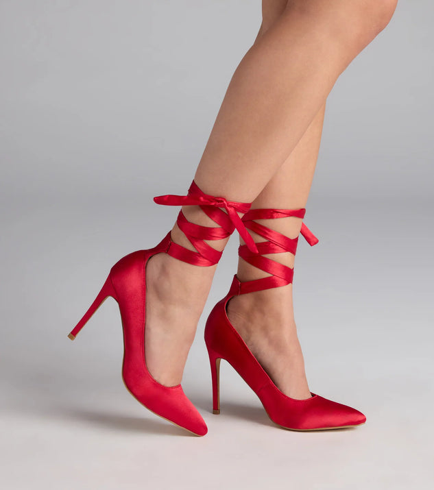 Lace Me Up Satin Stiletto Pumps