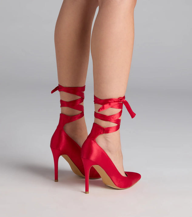 Lace Me Up Satin Stiletto Pumps
