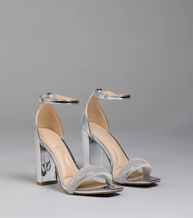 Block Heel Glittering Embellished Transparent Strap Stiletto