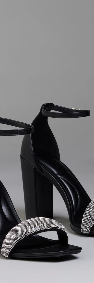 Step into style with the Royal Treatment Rhinestone Block Heels, black heels made to complete your Windsor look with comfort and glam in mind.