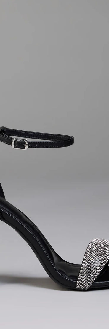 Elevate warm-weather looks with Royal Treatment Rhinestone Block Heels in black, a pair of trendy sandals bringing chic, modern flair to every step.