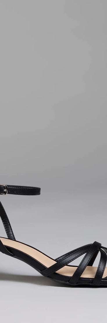 Elevate warm-weather looks with Chic And Ready Strappy Kitten Heels in black, a pair of trendy sandals bringing chic, modern flair to every step.
