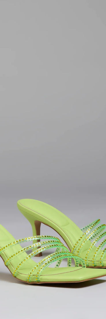Step into style with the Alluring Strappy Stud Stiletto Mules, green heels made to complete your Windsor look with comfort and glam in mind.