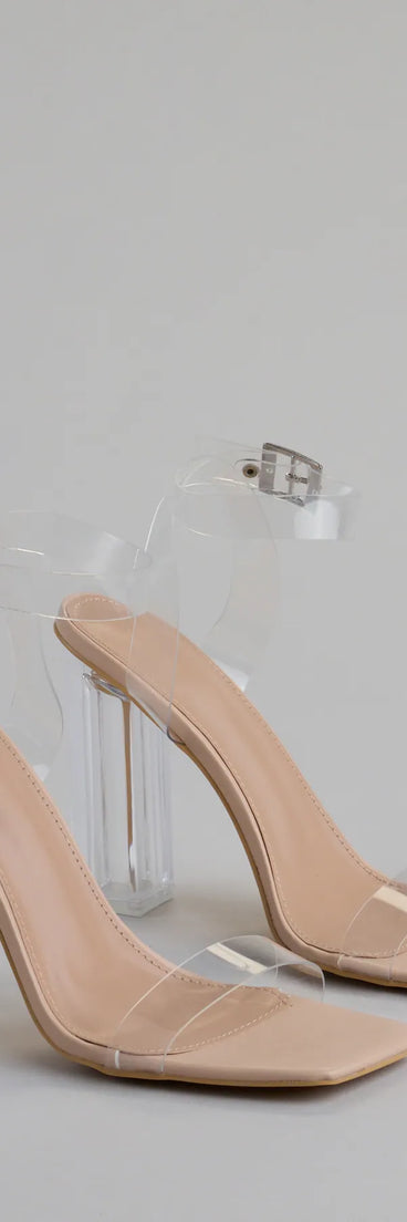 Step into style with the Clearly Chic Square Toe Block Heels, clear heels made to complete your Windsor look with comfort and glam in mind.