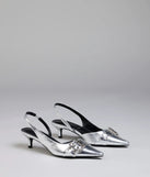 Step into style with the Sleek Trendy Buckle Strap Slingback Kitten Heels, silver heels made to complete your Windsor look with comfort and glam in mind.