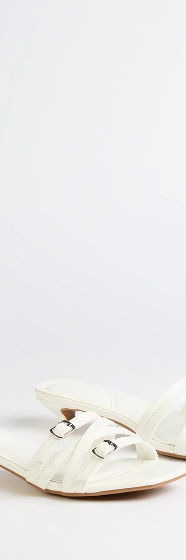 Step into style with the Trendy Steps Buckle Strap Kitten Heel Mules, white heels made to complete your Windsor look with comfort and glam in mind.