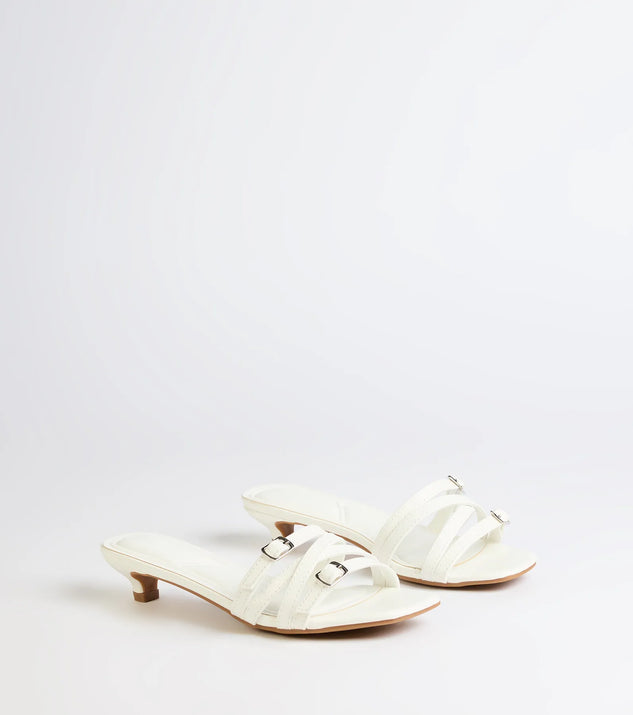 Trendy Steps Buckle Strap Kitten Heel Mules
