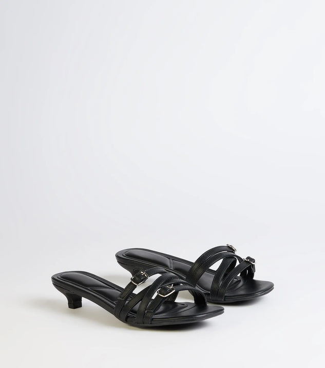 Trendy Steps Buckle Strap Kitten Heel Mules