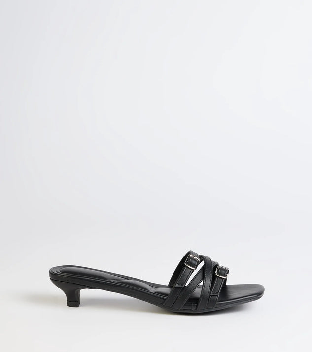Trendy Steps Buckle Strap Kitten Heel Mules