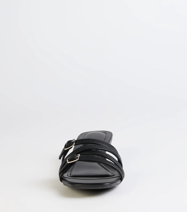 Trendy Steps Buckle Strap Kitten Heel Mules