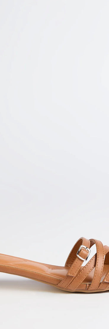 Turn heads in the Trendy Steps Buckle Strap Kitten Heel Mules, camel brown heels showcasing a fresh trend or stylish detail made to elevate your full Windsor fit.