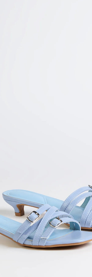 Step into style with the Trendy Steps Buckle Strap Kitten Heel Mules, blue heels made to complete your Windsor look with comfort and glam in mind.